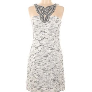 White / Grey Mini Dress with Sequin Neckline